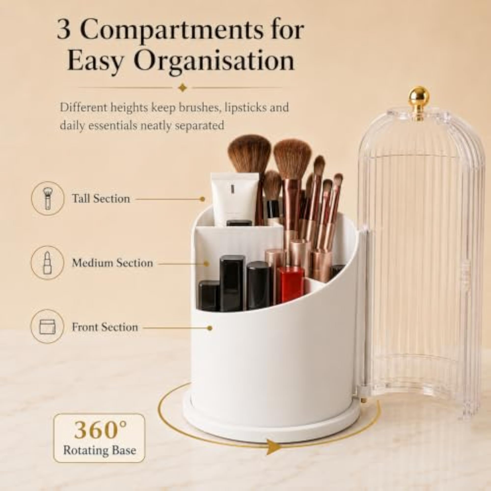 360 Rotating Makeup Brush Holder with Lid